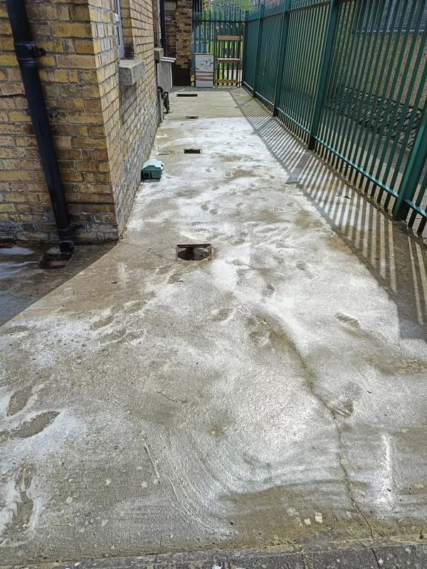 Cleaning treatment applied to the concrete before washing